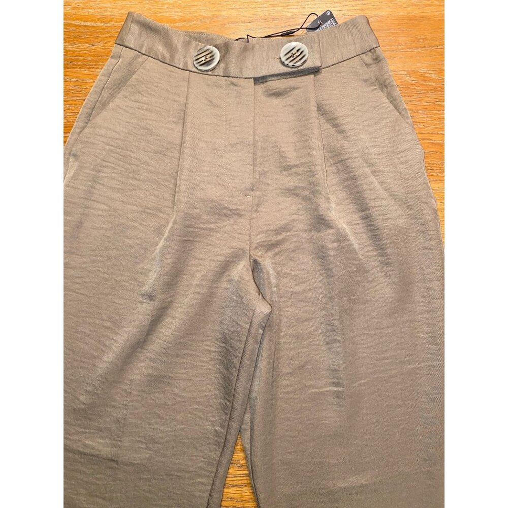 High-Waisted Taupe Womens Pants With Double Button Detail Size 2
